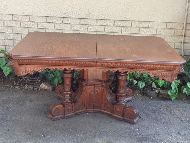 Magnificent English Oak Carved Library Table (4-6 Seater)