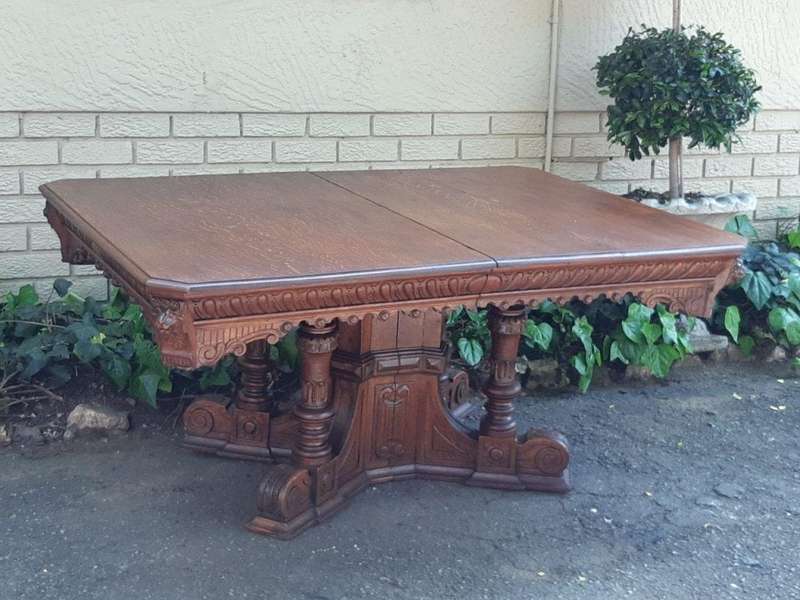 Magnificent English Oak Carved Library Table (4-6 Seater)