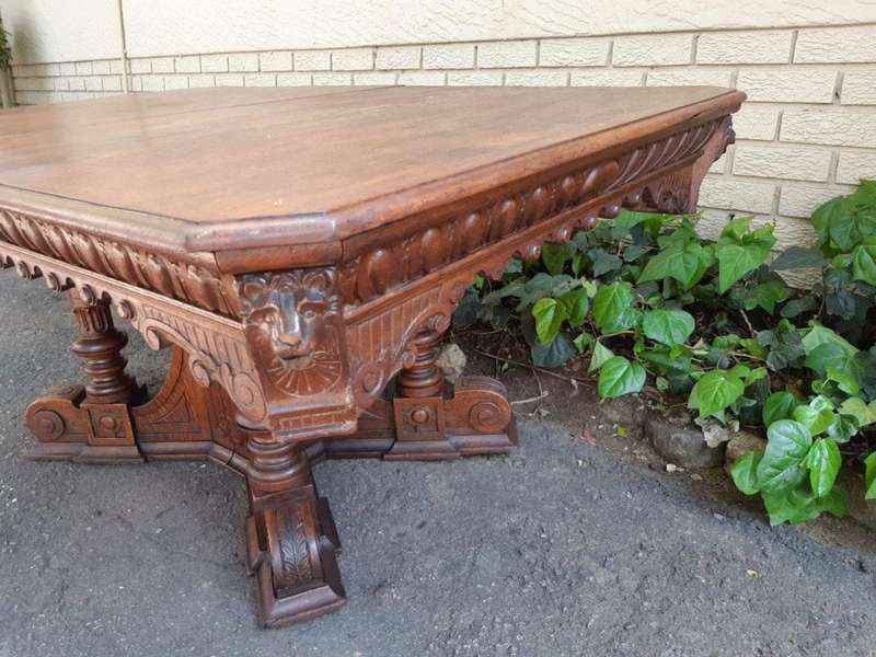 Magnificent English Oak Carved Library Table (4-6 Seater)