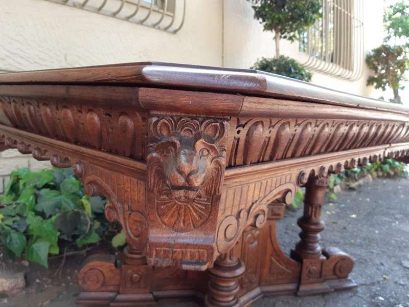 Magnificent English Oak Carved Library Table (4-6 Seater)