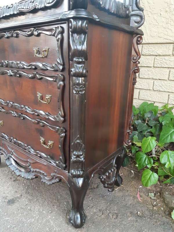 Spanish Walnut Ornately Carved Display Cabinet