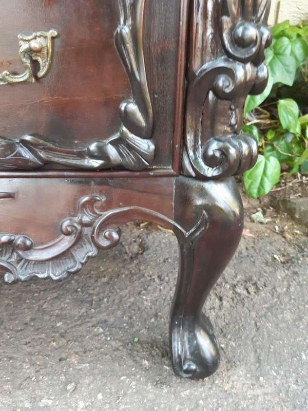Spanish Walnut Ornately Carved Display Cabinet