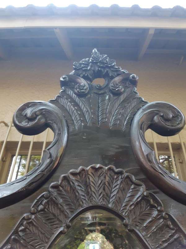 Spanish Walnut Ornately Carved Display Cabinet