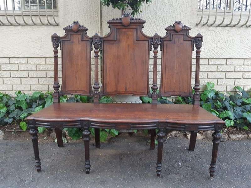 French 19th Century oak carved 3-seater bench, 129cm high, 135cm wide