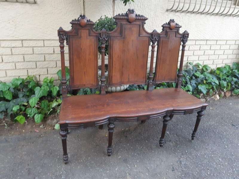 French 19th Century oak carved 3-seater bench, 129cm high, 135cm wide