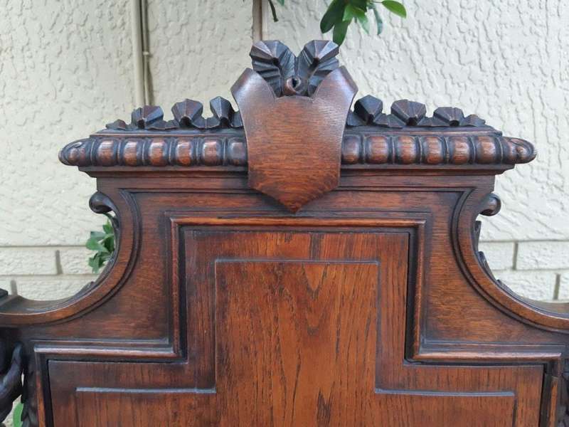 French 19th Century oak carved 3-seater bench, 129cm high, 135cm wide