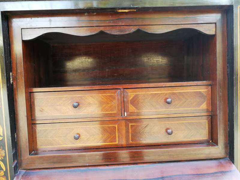 A Late 19th Century Dutch Marquetry And Ebonised Secrétaire À Abbatant, Enclosing A Baize-Lined...