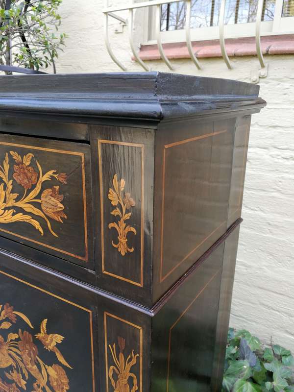 A Late 19th Century Dutch Marquetry And Ebonised Secrétaire À Abbatant, Enclosing A Baize-Lined...