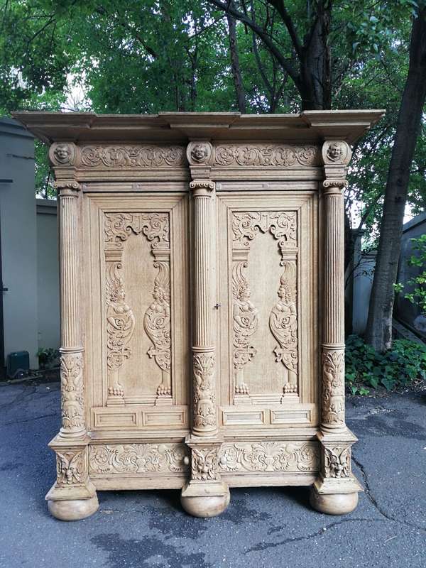 An 18th Century Continental Bleached / Natural Oak Cupboard The Interior Fitted With An Array Of ...