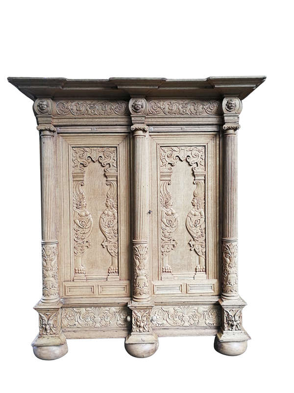 An 18th Century Continental Bleached / Natural Oak Cupboard The Interior Fitted With An Array Of ...