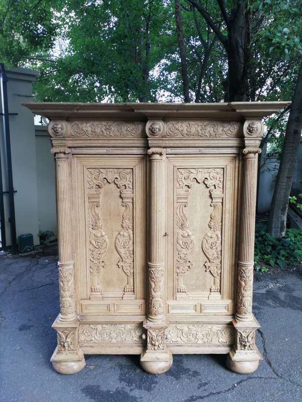 An 18th Century Continental Bleached / Natural Oak Cupboard The Interior Fitted With An Array Of ...