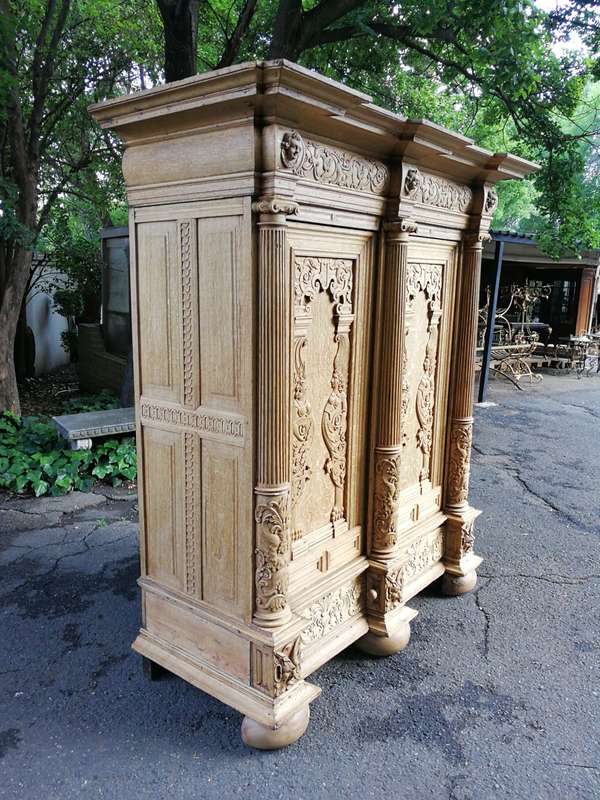An 18th Century Continental Bleached / Natural Oak Cupboard The Interior Fitted With An Array Of ...