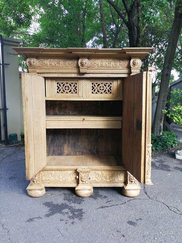 An 18th Century Continental Bleached / Natural Oak Cupboard The Interior Fitted With An Array Of ...