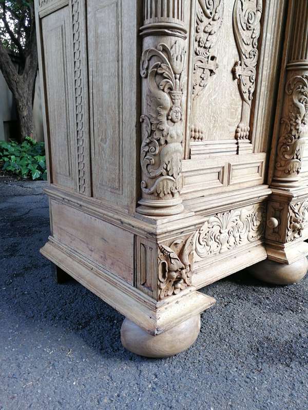 An 18th Century Continental Bleached / Natural Oak Cupboard The Interior Fitted With An Array Of ...