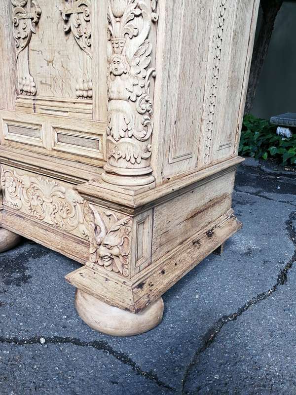 An 18th Century Continental Bleached / Natural Oak Cupboard The Interior Fitted With An Array Of ...