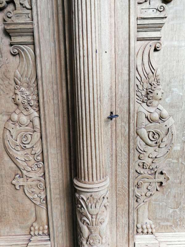 An 18th Century Continental Bleached / Natural Oak Cupboard The Interior Fitted With An Array Of ...