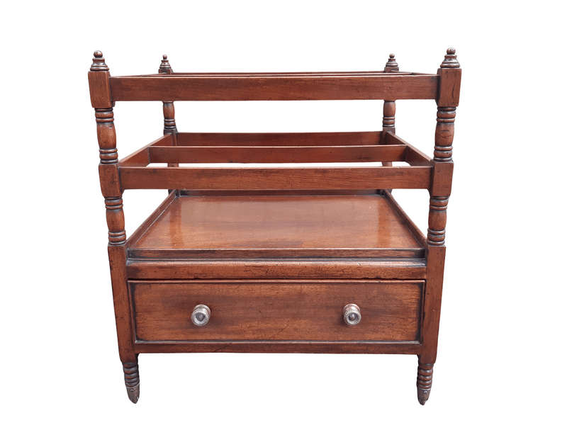 A Circa 1820 Regency Mahogany Canterbury With Drawers and Brass Casters