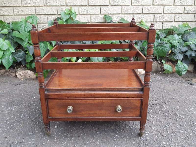 A Circa 1820 Regency Mahogany Canterbury With Drawers and Brass Casters