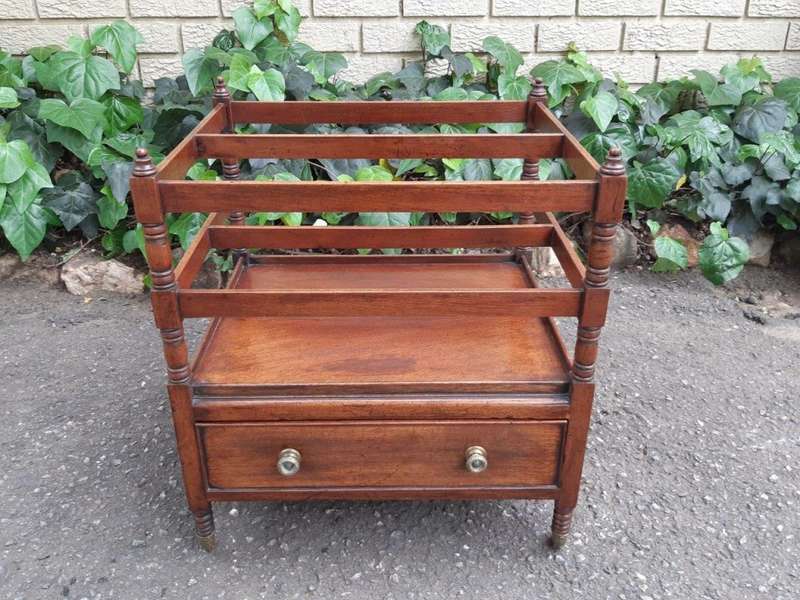 A Circa 1820 Regency Mahogany Canterbury With Drawers and Brass Casters