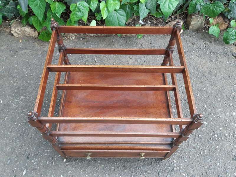 A Circa 1820 Regency Mahogany Canterbury With Drawers and Brass Casters