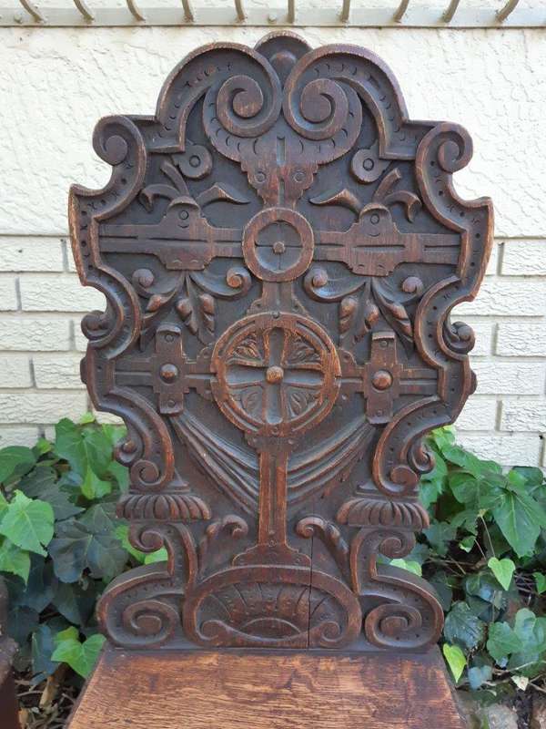 Pair Of "Gothic Revival" Carved Oak Hall Chairs