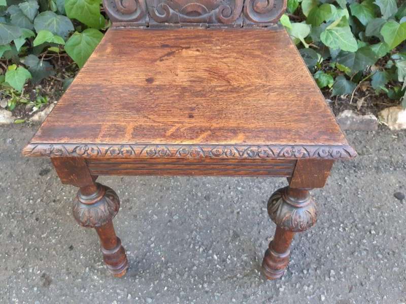 Pair Of "Gothic Revival" Carved Oak Hall Chairs