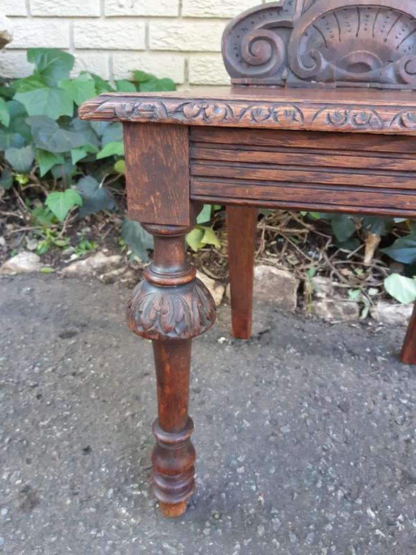 Pair Of "Gothic Revival" Carved Oak Hall Chairs