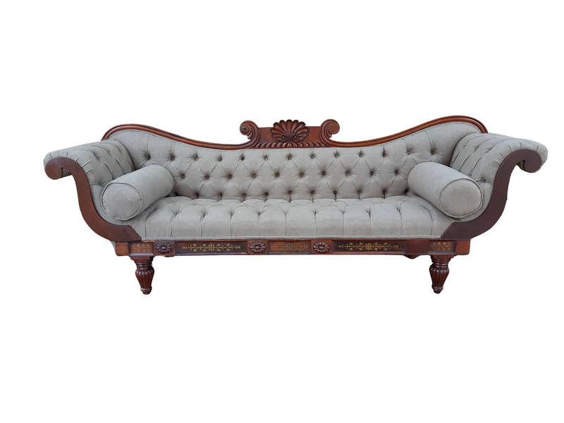 Victorian Rosewood Settee English Linen Deep Buttoned