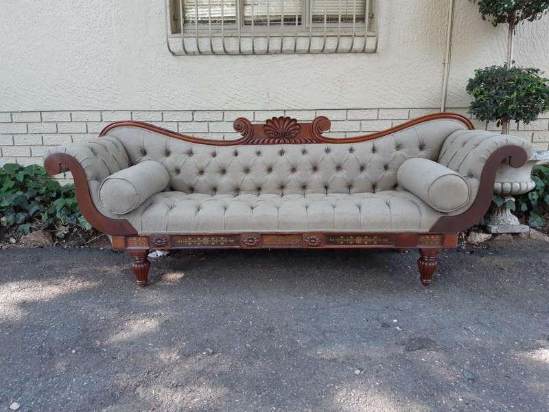 Victorian Rosewood Settee English Linen Deep Buttoned