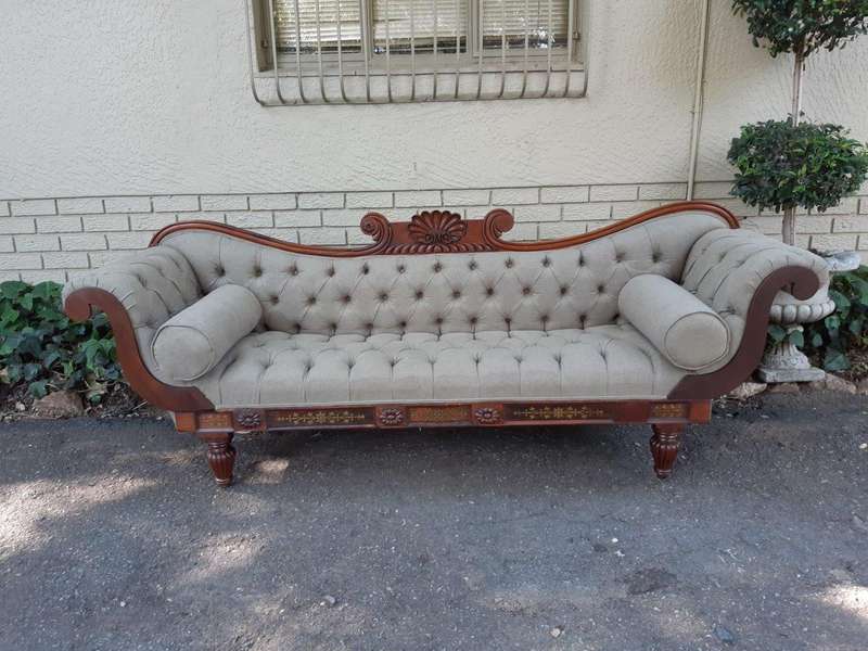 Victorian Rosewood Settee English Linen Deep Buttoned