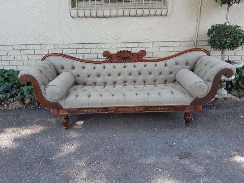 Victorian Rosewood Settee English Linen Deep Buttoned