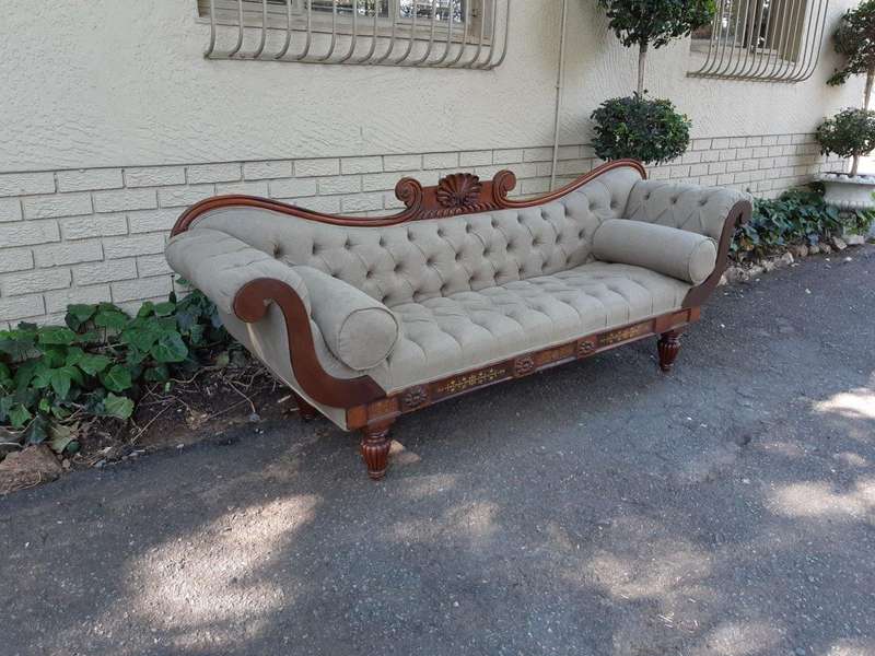 Victorian Rosewood Settee English Linen Deep Buttoned