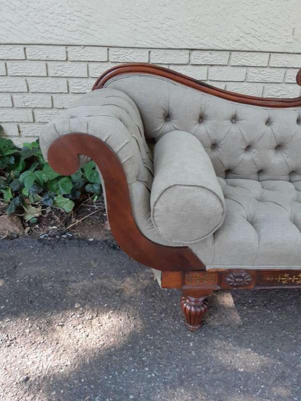 Victorian Rosewood Settee English Linen Deep Buttoned