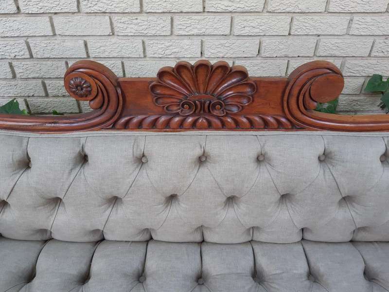 Victorian Rosewood Settee English Linen Deep Buttoned
