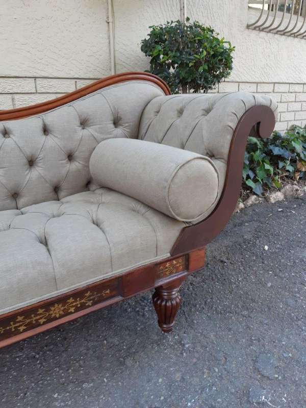 Victorian Rosewood Settee English Linen Deep Buttoned
