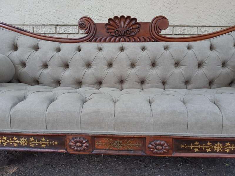 Victorian Rosewood Settee English Linen Deep Buttoned