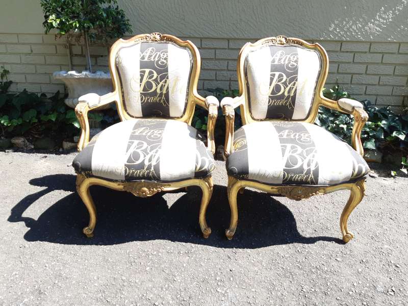 A Pair of 19 Century Giltwood Louis XVI Fauteuil Style Armchairs Circa 19th Century