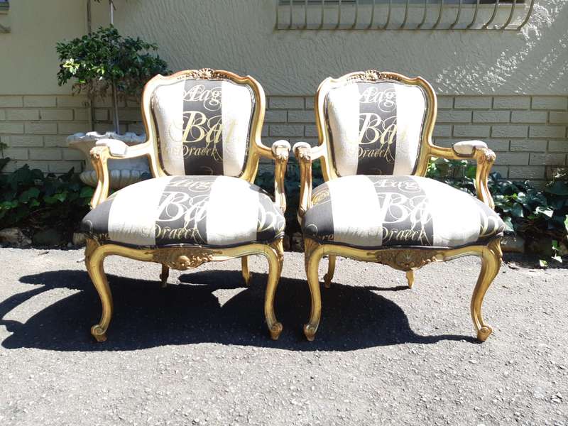A Pair of 19 Century Giltwood Louis XVI Fauteuil Style Armchairs Circa 19th Century