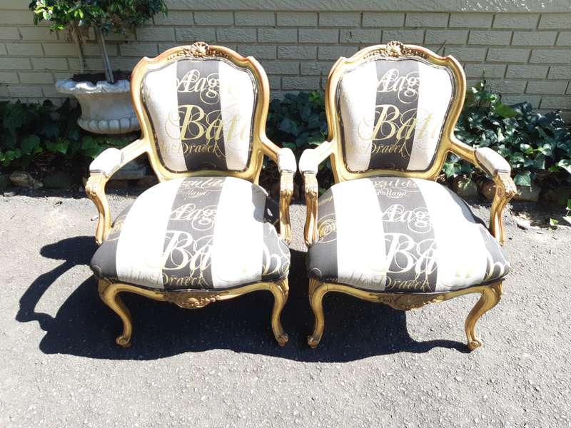 A Pair of 19 Century Giltwood Louis XVI Fauteuil Style Armchairs Circa 19th Century