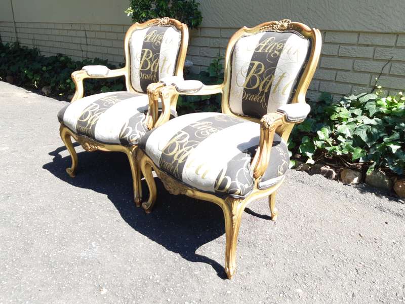 A Pair of 19 Century Giltwood Louis XVI Fauteuil Style Armchairs Circa 19th Century