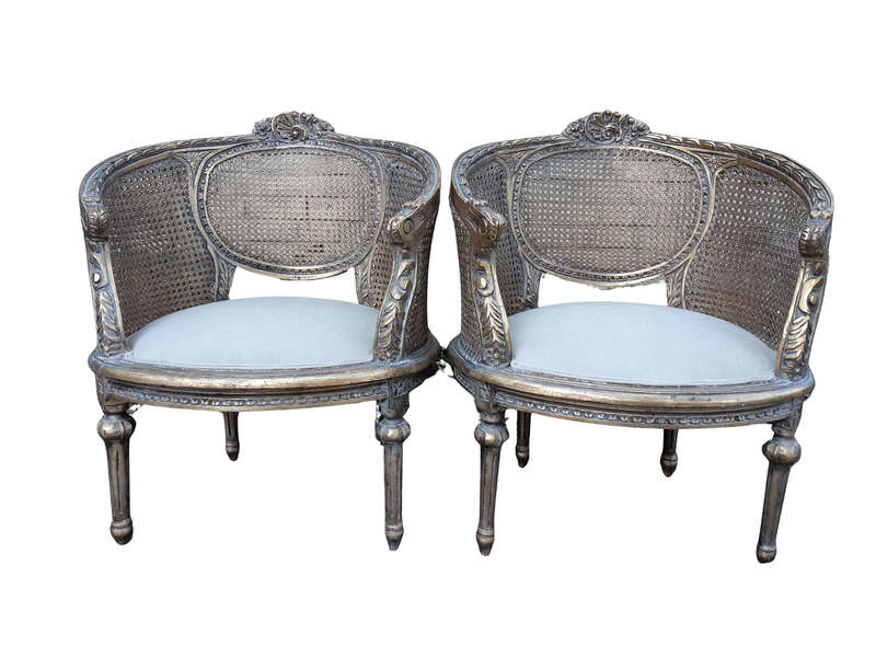 A Pair Of Gilded Rattan Arm/Bergere Style Chairs