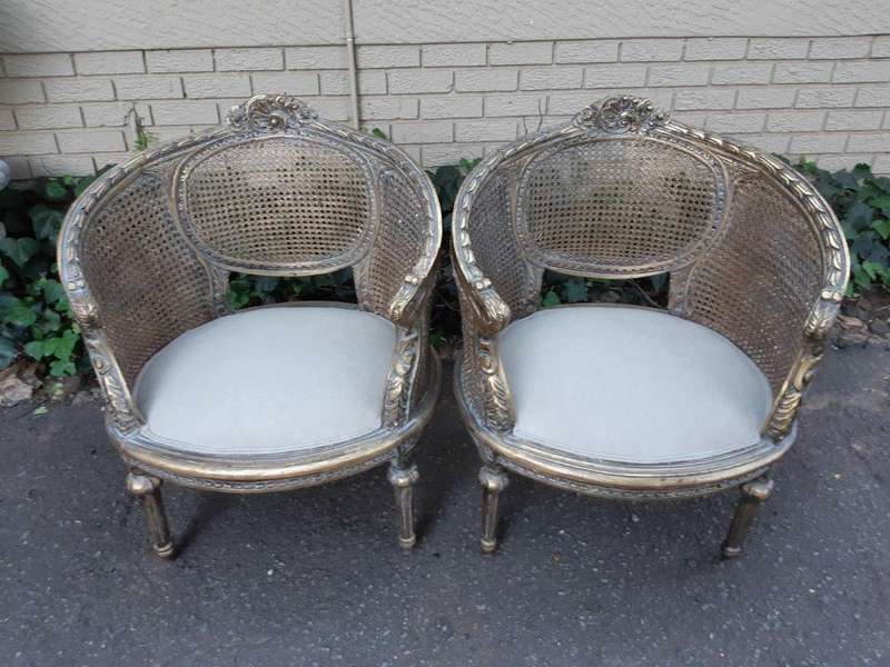 A Pair Of Gilded Rattan Arm/Bergere Style Chairs