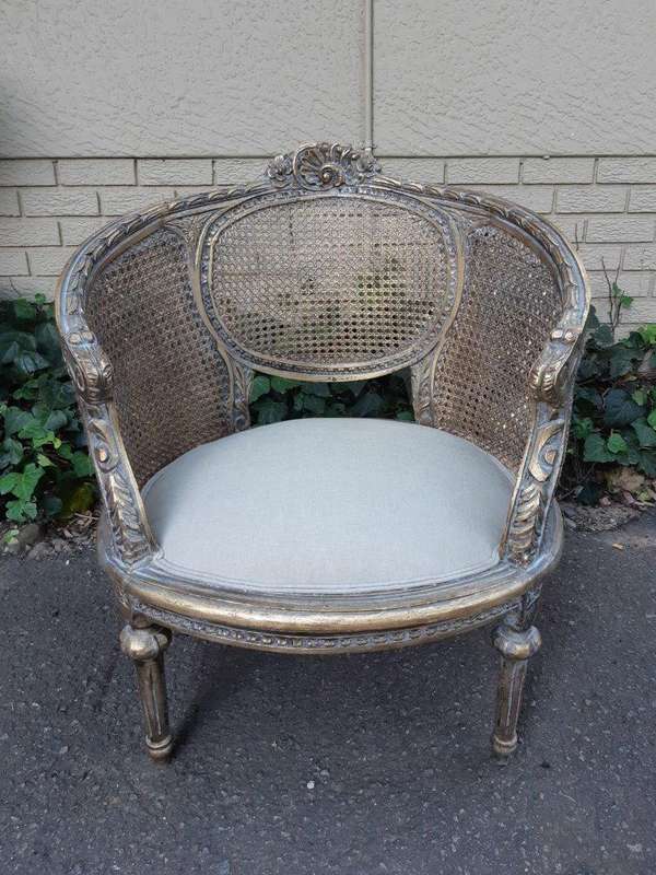 A Pair Of Gilded Rattan Arm/Bergere Style Chairs