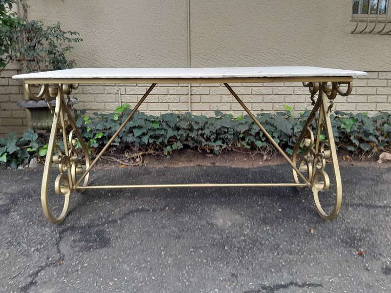 Ornate Wrought Iron Console Table With Marble Top