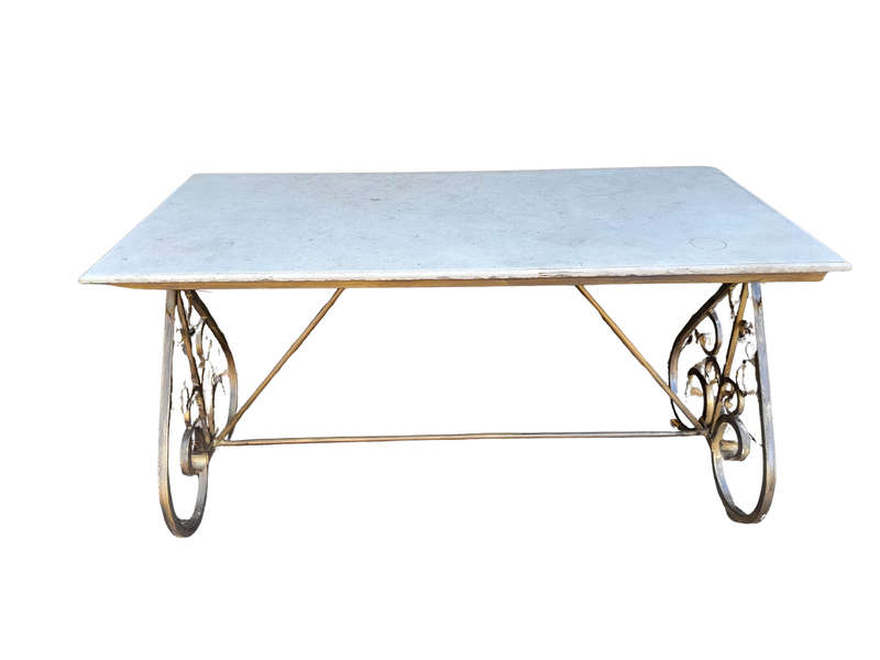 Ornate Wrought Iron Console Table With Marble Top
