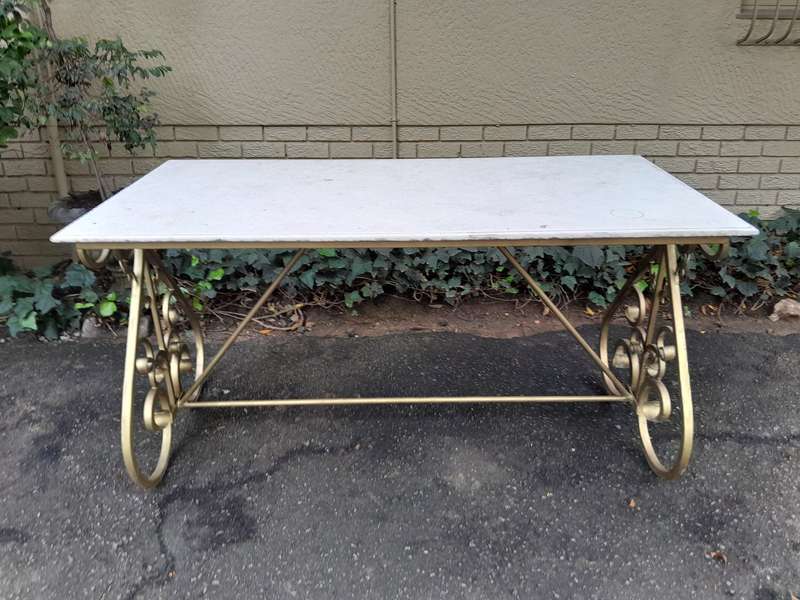Ornate Wrought Iron Console Table With Marble Top