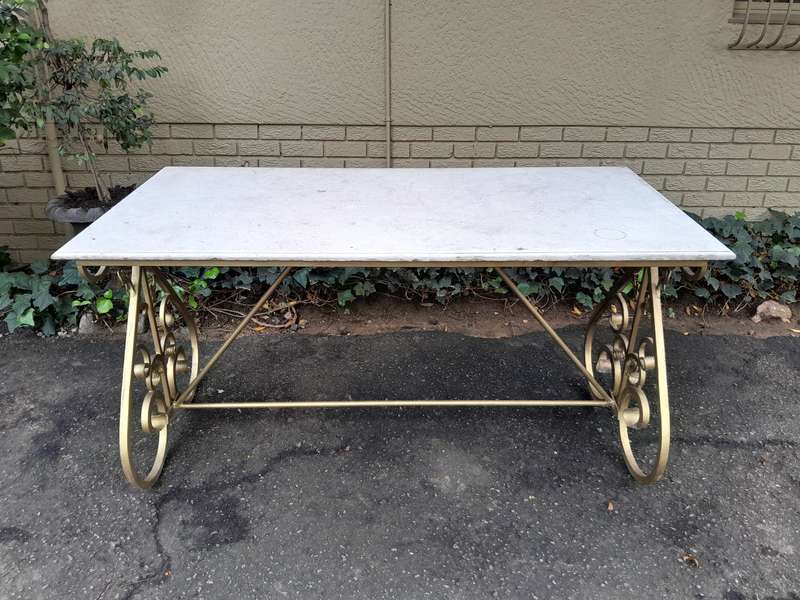 Ornate Wrought Iron Console Table With Marble Top