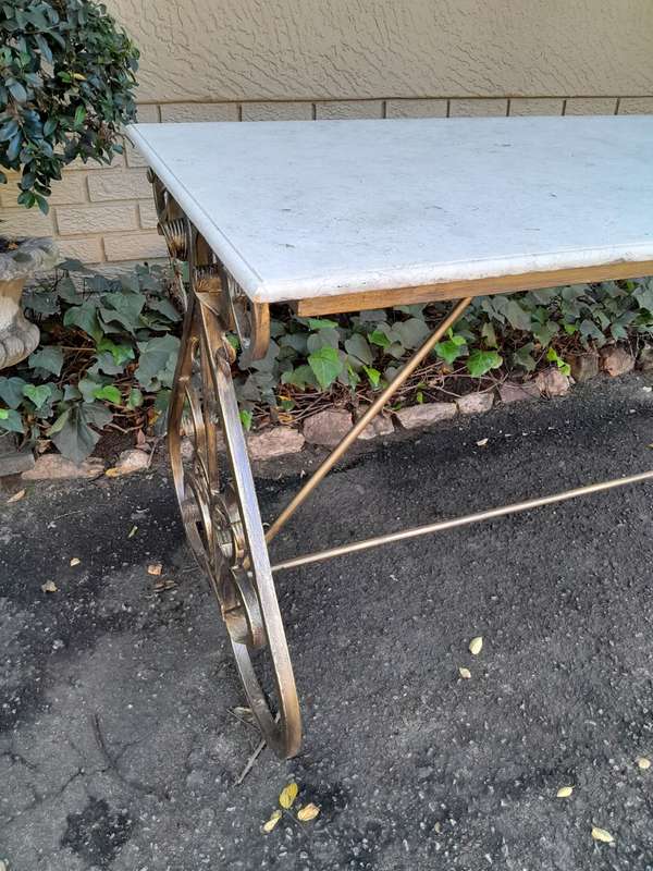 Ornate Wrought Iron Console Table With Marble Top
