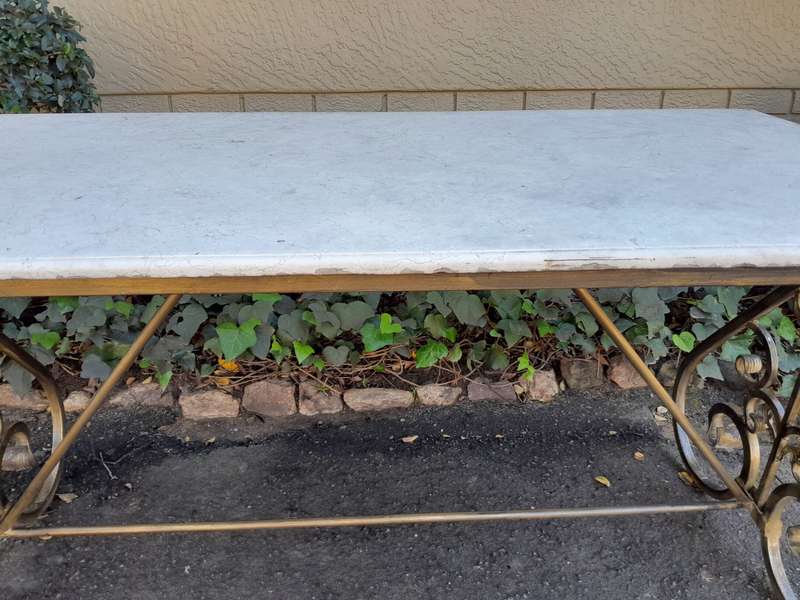 Ornate Wrought Iron Console Table With Marble Top