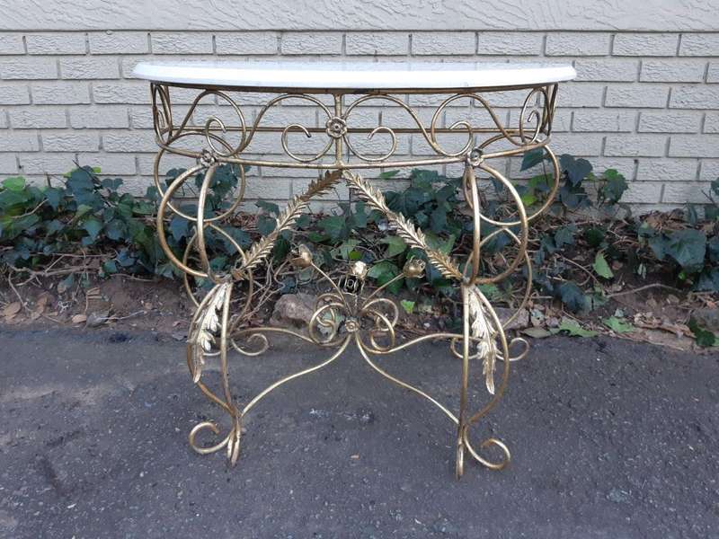 Pair Bespoke Wrought Iron Console /Drinks/ Server/Entrance Table With Marble Top - ND